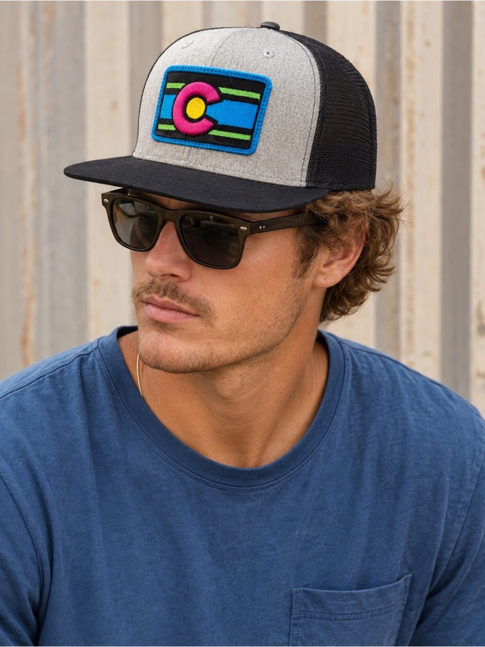 Grey and Black Trucker Hat with Colorful Colorado Patch
